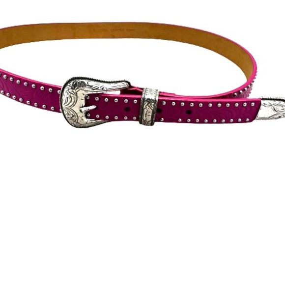 Tooled Studded Leather Western Belt Women's 38 Pink Floral Yellowstone Cowgirl - Picture 3 of 13